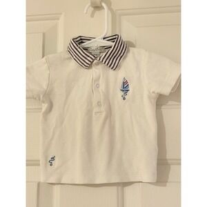 Kissy Kissy Baby Boys Polo Shirt 6-9M White Nautical Sailboat Short Sleeve Pima